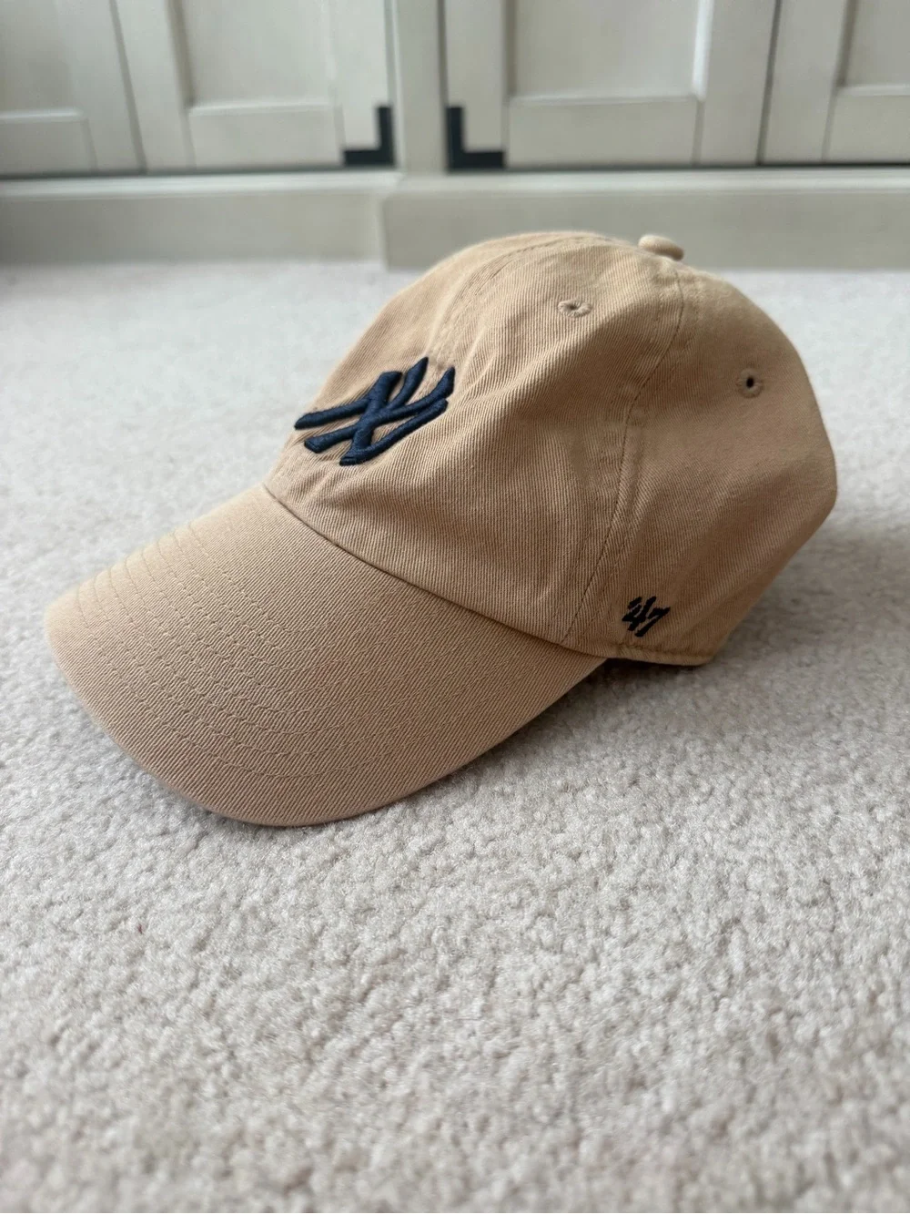 47 Brand Tan Baseball Cap with Navy Embroidered Logo